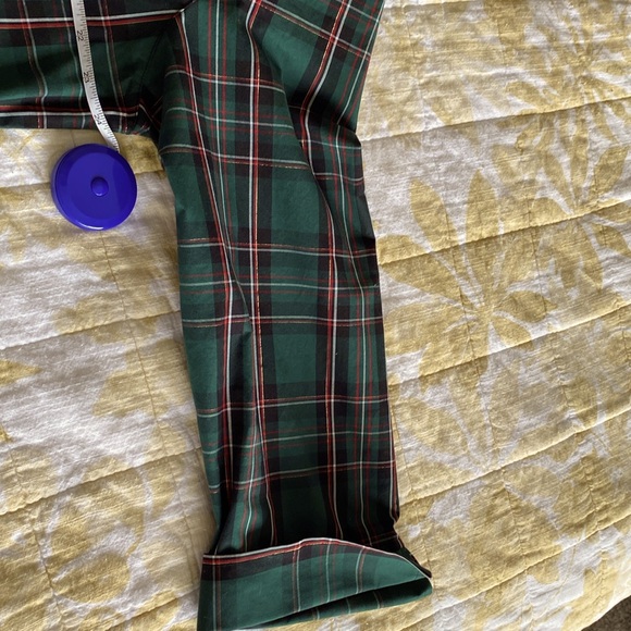 Beautiful tartan 3/4 sleeve button down shirt with gold thread XL EUC HOLIDAY - Picture 14 of 16